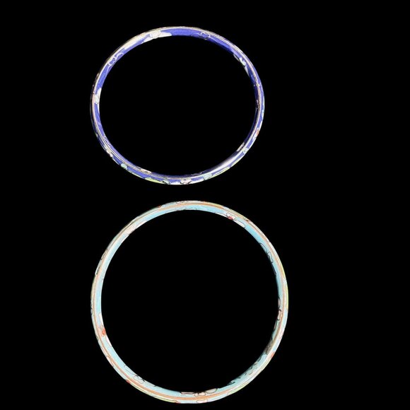 Vintage Cloisonne Bangle Bracelet Set Enamel Floral Jewelry Stackable Boho Chic - Picture 4 of 7